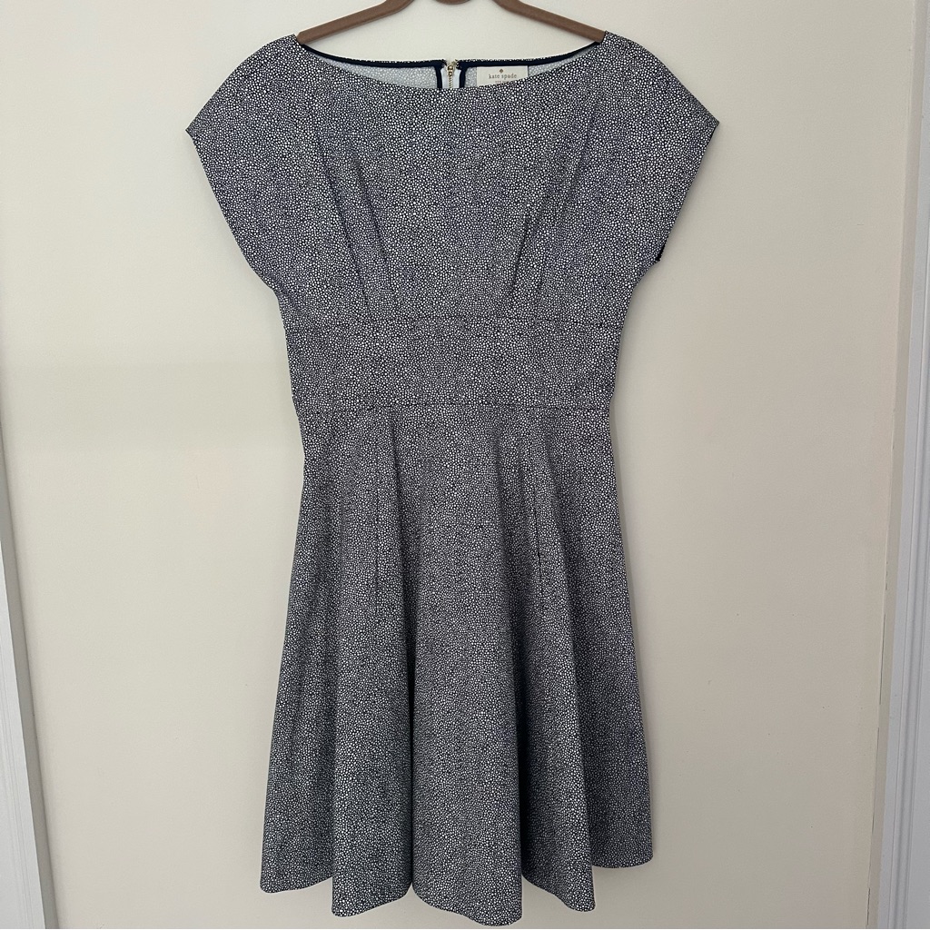 Kate Spade Cotton Navy And White Organic Polka Dot Dress.